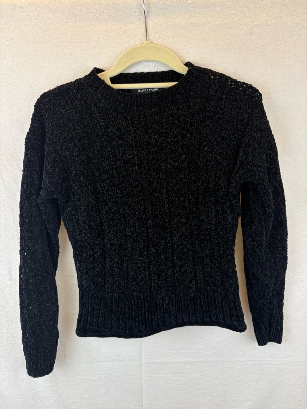 Select & Trend Black Textured Cozy Crewneck Sweater Women Small Soft